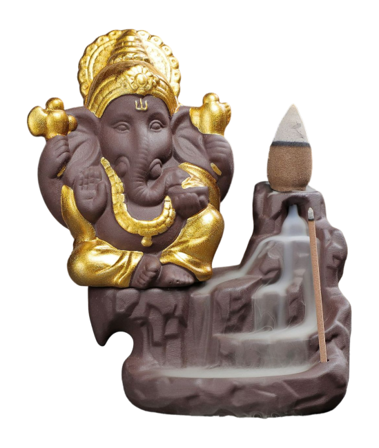 Złoty stojak na kadzidełko Ganesh z przepływem zwrotnym 11 cm