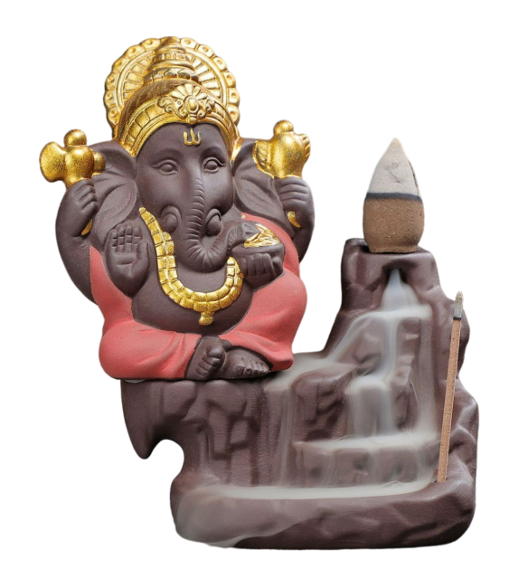 Uchwyt na kadzidło Ganesh z przepływem zwrotnym czerwono-złoty 11cm