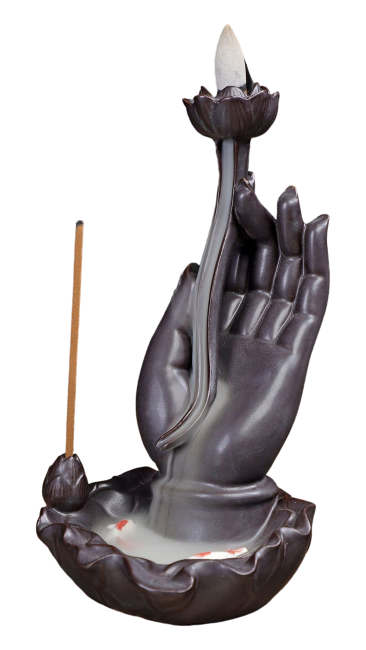 Uchwyt na kadzidło z przepływem zwrotnym Fontanna na rękę Buddy - Ryba Koi 17cm