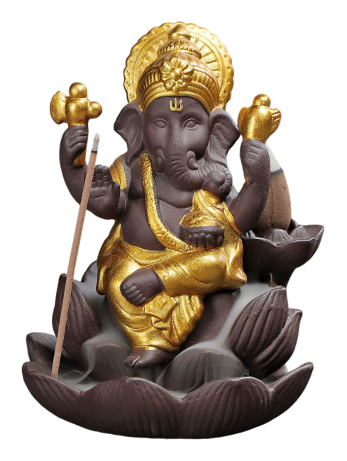 Uchwyt na kadzidło z przepływem zwrotnym Ganesh Lotos - złoty 11cm