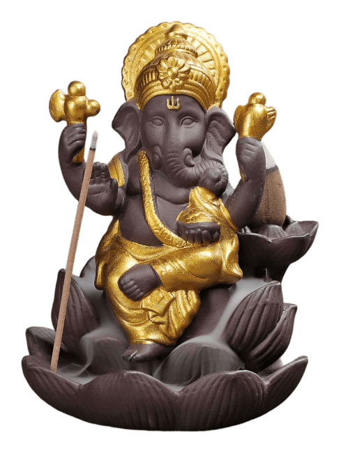 Porte Encens Backflow  Ganesh Lotus - Gold 11cm