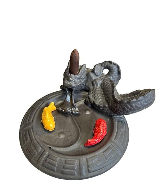 Porte Encens Backflow  Dragón/Poisson Koi  17cm