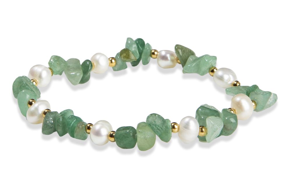Barokowa bransoletka z zielonym awenturynem i perłami chipowymi o wielkości 5-8 mm