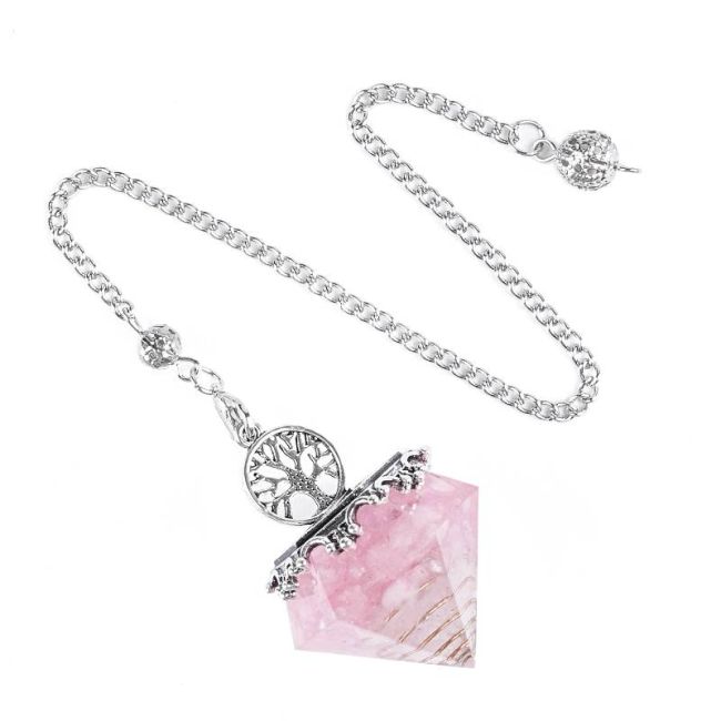 Orgonitowe wahadło Drzewo życia Kwarc różowy 6 twarzy