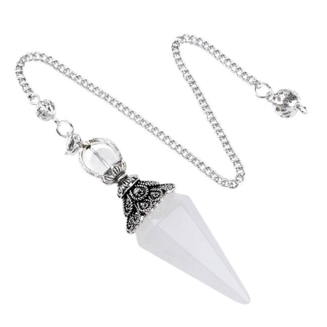 Wahadło z kryształu górskiego 6 twarzy i metal