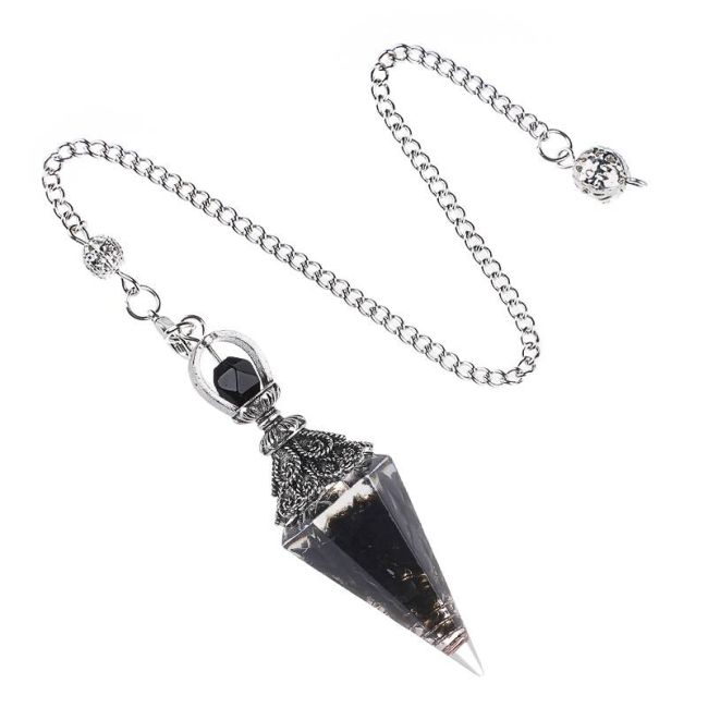 Wahadło z czarnego obsydianu orgonitowego o 6 twarzach