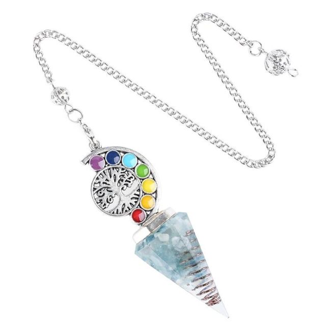 Wahadło orgonitowe Drzewo Życia z akwamarynem, 7 czakr, 6-stronne