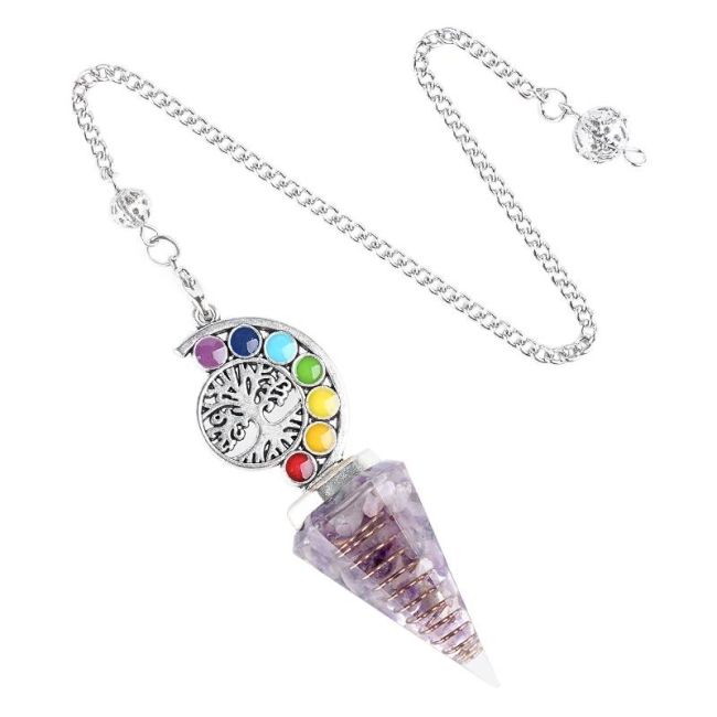 Wahadło orgonitowe Ametystowe Drzewo Życia 7 czakr 6 stron