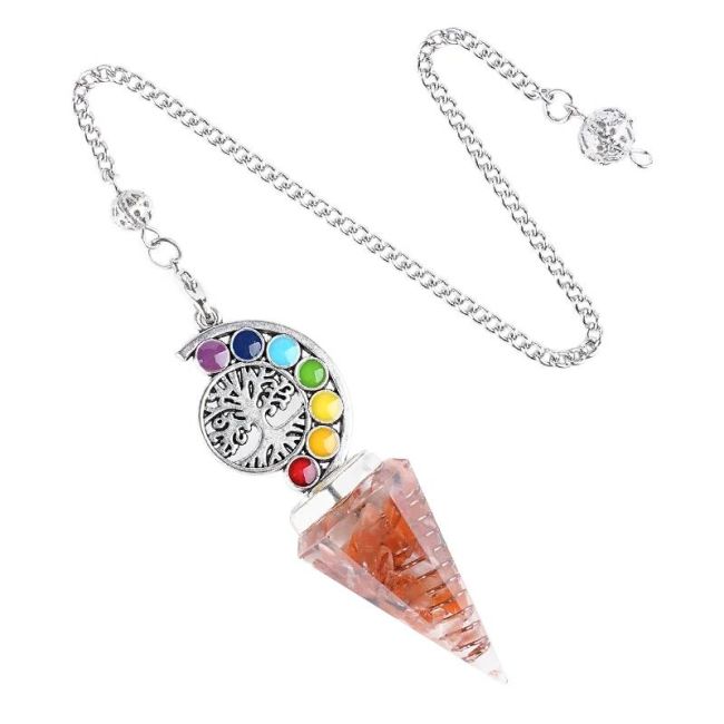 Wahadło orgonitowe z karneolu Drzewo Życia 7 czakr 6 twarzy