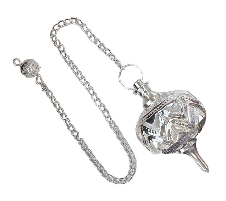 Wahadło w kształcie kuli ze srebrnego mosiądzu i ażurowej metalowej kuli