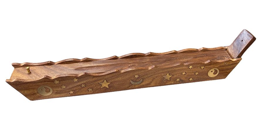 Uchwyt na kadzidło Pudełko z drewna sheesham Księżycowe gwiazdy Ying Yang 30cm x2