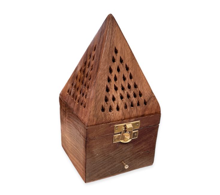 Uchwyt na kadzidełko w kształcie piramidy Pudełko z szufladą z drewna sheesham 16 cm