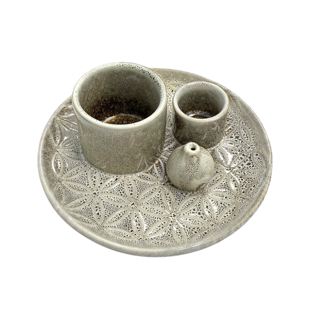 kadzidło i Beżowy ceramiczny stojak na kadzidełka Kwiaty Życia do Palo Santo i białej szałwii 13 cm