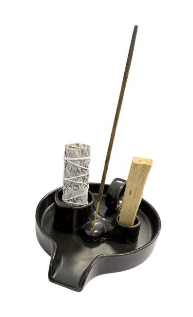kadzidło i Czarny ceramiczny uchwyt na kadzidełka Palo Santo i białą szałwię 18,50 cm|pl
