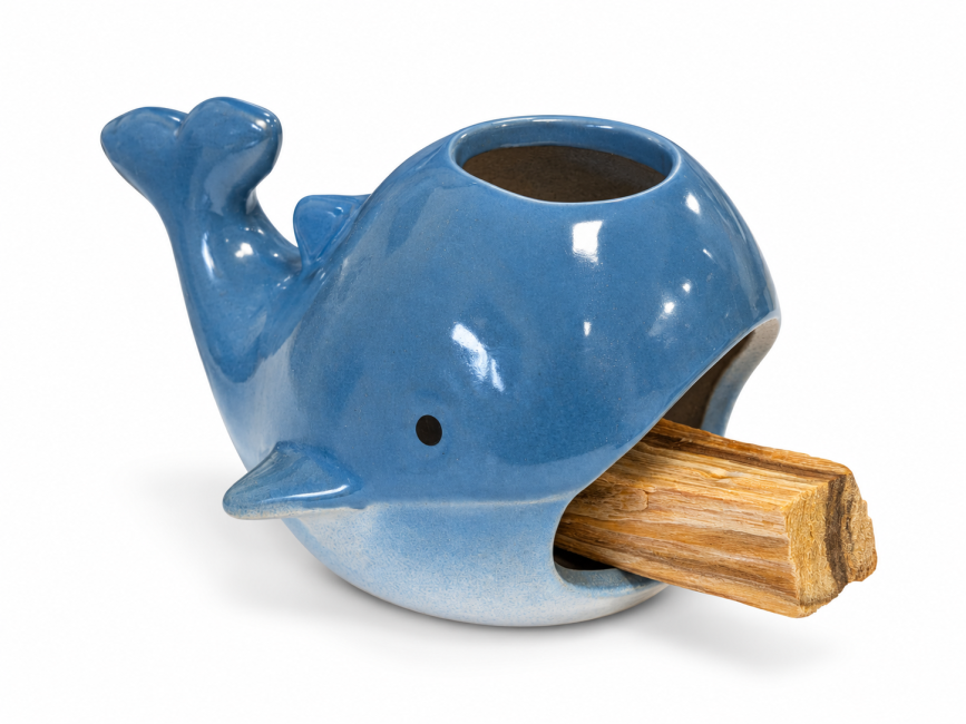 kadzidło i Niebieski ceramiczny kadzielnica w kształcie wieloryba 7,5 cm