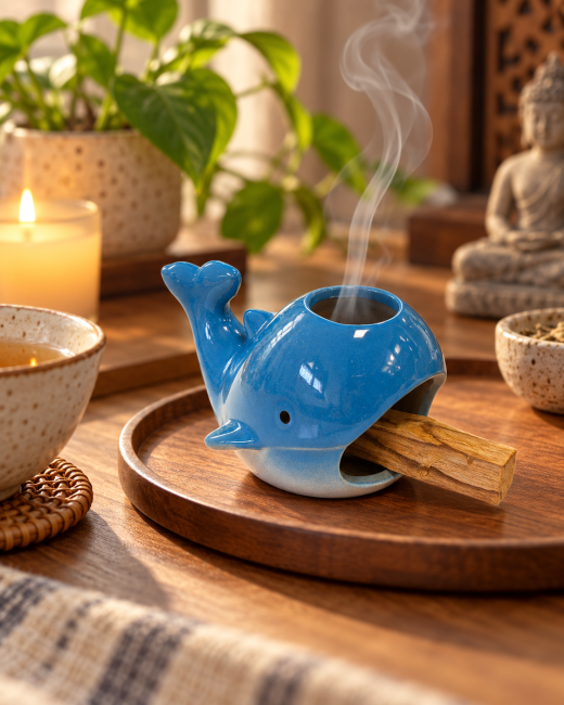 kadzidło i Niebieski ceramiczny kadzielnica w kształcie wieloryba 7,5 cm|pl