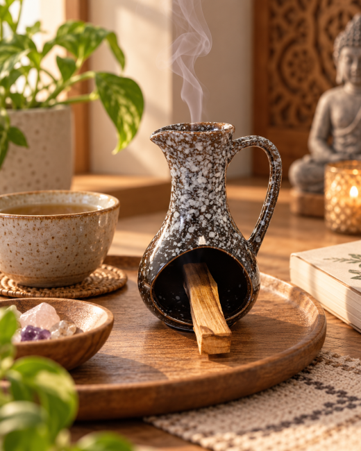 kadzidło i Czarny kadzielniczka ceramiczna w cętki 12 cmJeśli potrzebujesz bardziej naturalnego sformułowania, oto alternatywa:Czarny ceramiczny kadzielnik w cętki, 12 cm|pl
