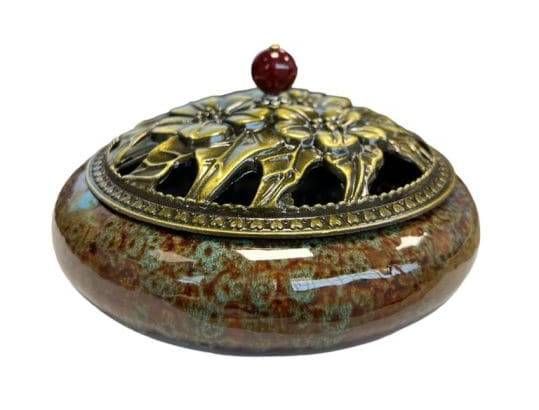 Brązowo-niebieski ceramiczny uchwyt na kadzidełko 14cm