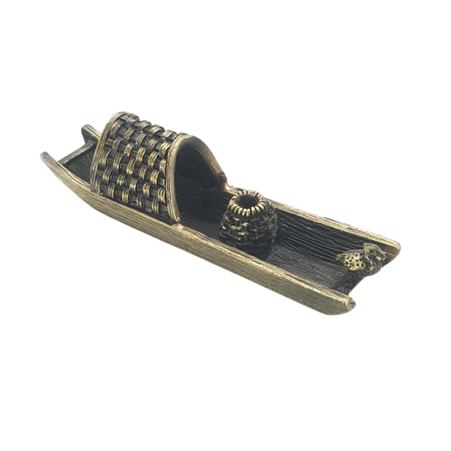 Metalowy stojak na kadzidełko Łódź Brąz 9.5 cm