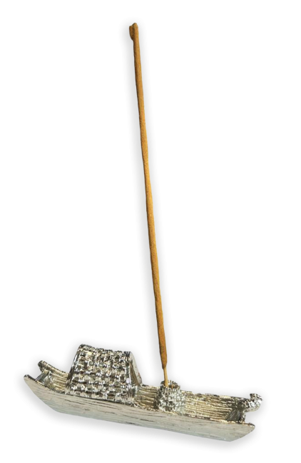 Metalowy stojak na kadzidełko w kształcie łódki, srebrny 9,5 cm