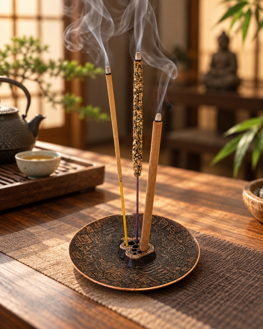 kadzidło i Podstawka na kadzidło i podkładka pod szkło z motywem lotosu i ryb 9,3 cm|pl