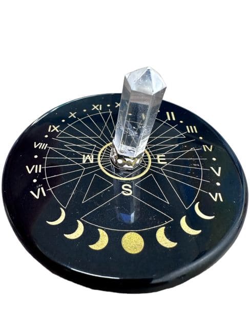 Plaque Onyx noir pentacle avec cristal de roche 8cm