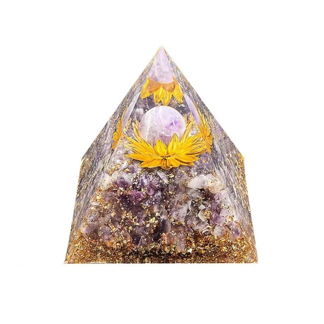 Piramida z orgonitu z ametystem Lotos 8cm