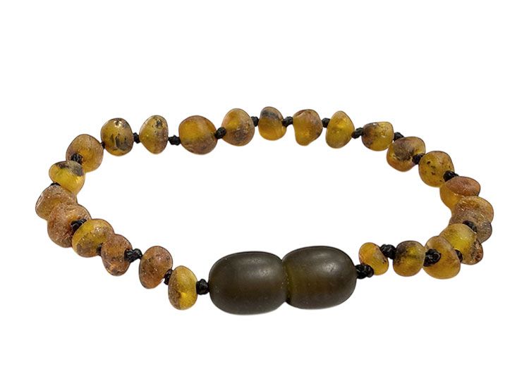 Bransoletka dla niemowląt z surowego zielonego bursztynu bałtyckiego, zakręcana, 14 cm