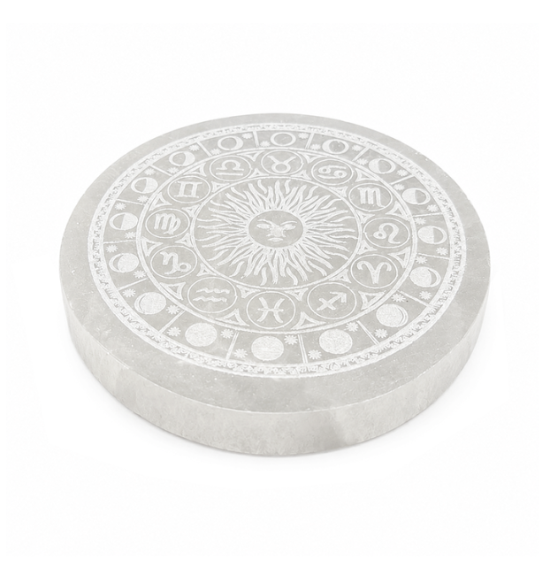 Okrągła Płytka z Selenitu Koło Zodiaku 12cm 350g