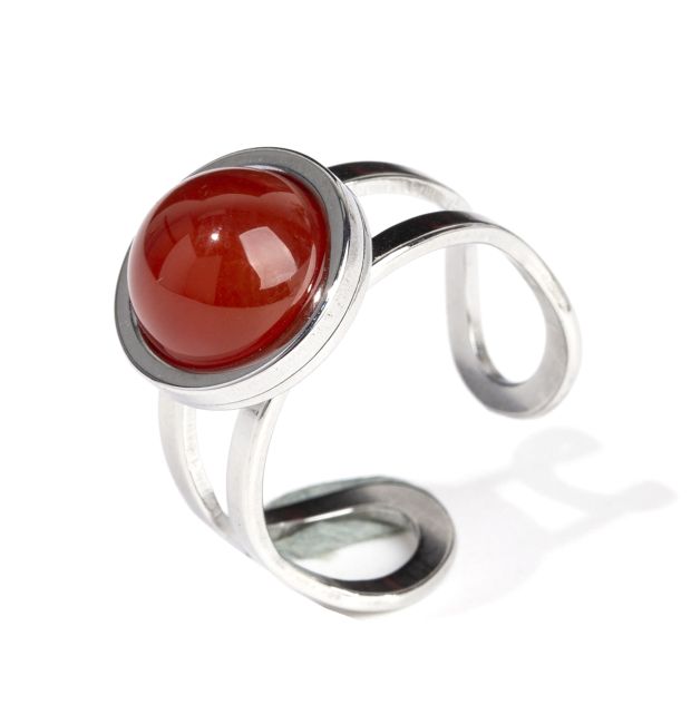 Okrągły czerwony agat srebrny pierścień ze stali nierdzewnej A
