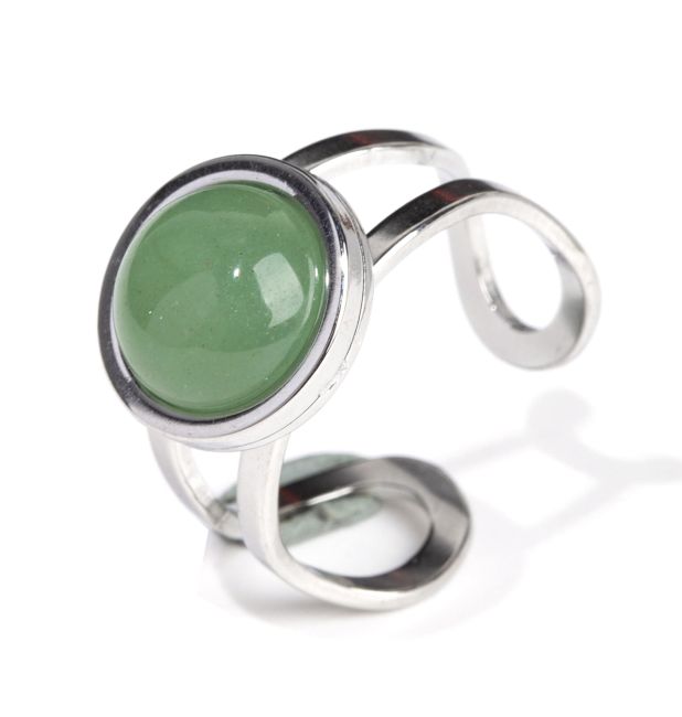 Okrągły zielony awenturyn srebrny pierścień ze stali nierdzewnej A