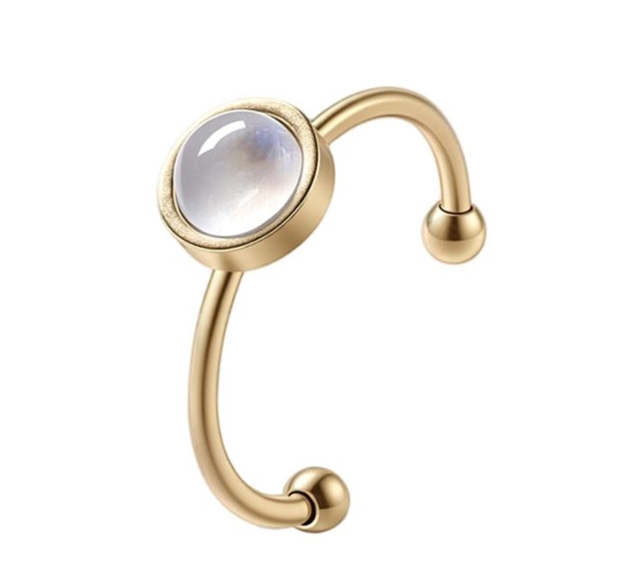 Pierścionek z białym kamieniem księżycowym – stal nierdzewna pozłacana