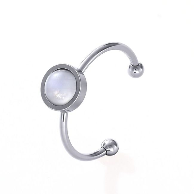 Pierścionek z białym kamieniem księżycowym – srebrna stal nierdzewna