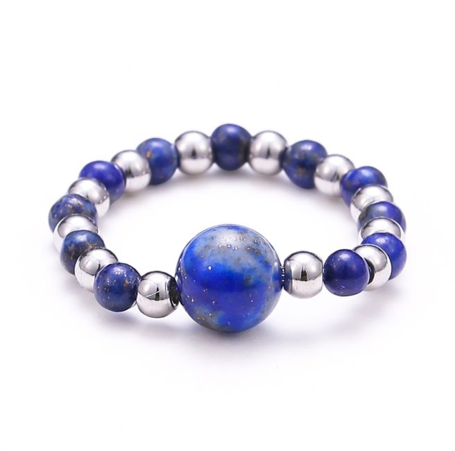 Srebrny pierścień z koralikami lapis lazuli