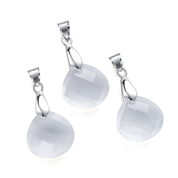 Wisiorek fasetowany płaski z kryształu górskiego – zestaw 3 sztuk