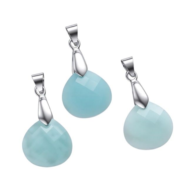 Wisiorek z fasetowanym płaskim lejkiem z amazonitu – zestaw 3 sztuk