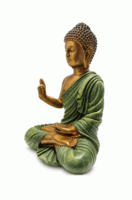 kadzidło i Zielono-złota Statua Buddy Abhaya z Żywicy 23,5 cm|pl