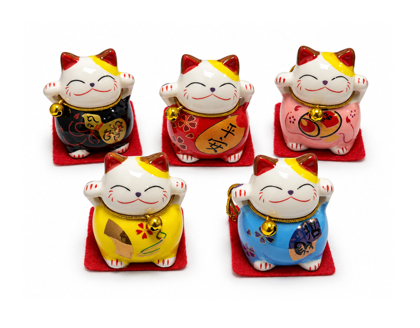Zestaw 5 Kotów Szczęścia Maneki-neko z Żywicy 5 cm