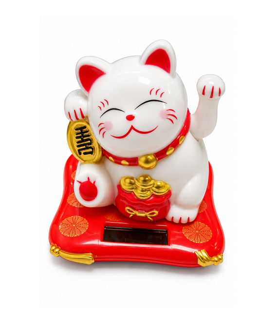 kadzidło i Solarny Kot Szczęścia Maneki-neko z Ruchomą Łapką 7,5 cm