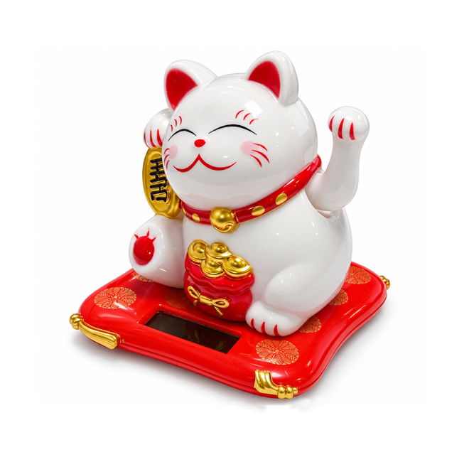kadzidło i Solarny Kot Szczęścia Maneki-neko z Ruchomą Łapką 7,5 cm|pl