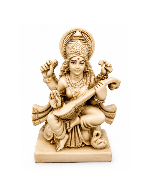 kadzidło i Figurka Bogini Saraswati z Żywicy Kość Słoniowa 11cm
