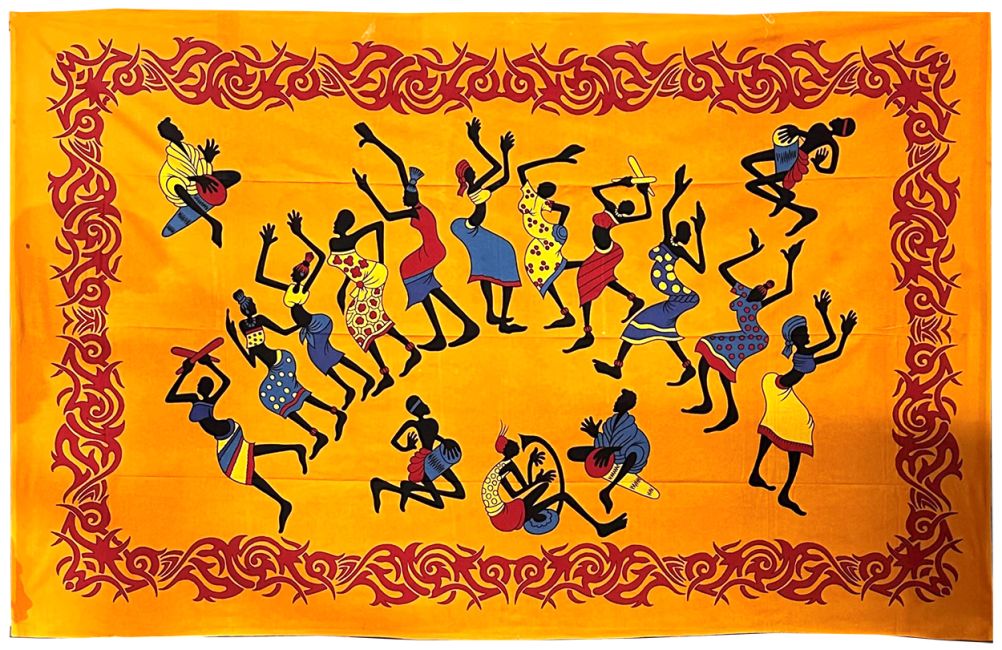 Gobelin z pomarańczowymi tancerzami afrykańskimi