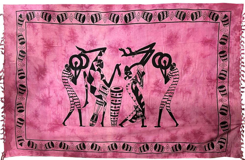 Afrykańscy tancerze z gobelinu i różowy barwnik Jumbé Tie Dye