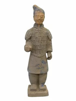 Antyczna kolorowa figurka wojownika z terakoty 26 cm