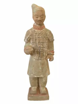 Antyczna kolorowa figurka wojownika z terakoty 24 cm