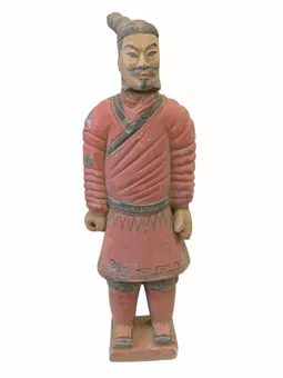 Antyczna kolorowa terakotowa figurka wojownika 26 cm