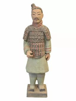 Antyczna kolorowa figurka wojownika z terakoty 35 cm