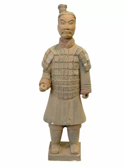 Antyczna kolorowa figurka wojownika z terakoty 36 cm