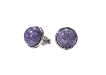 Kolczyki ze srebra 925 Charoite AA 8mm