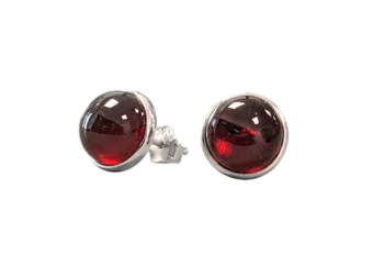 Kolczyki ze srebra 925 Czerwony granat AAA 8mm